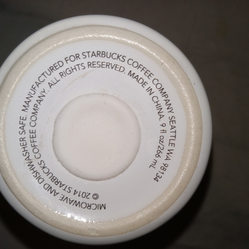 Starbucks 2014 White Ceramic Coffee Tumbler W/ Lid 9oz - Picture 2 of 5